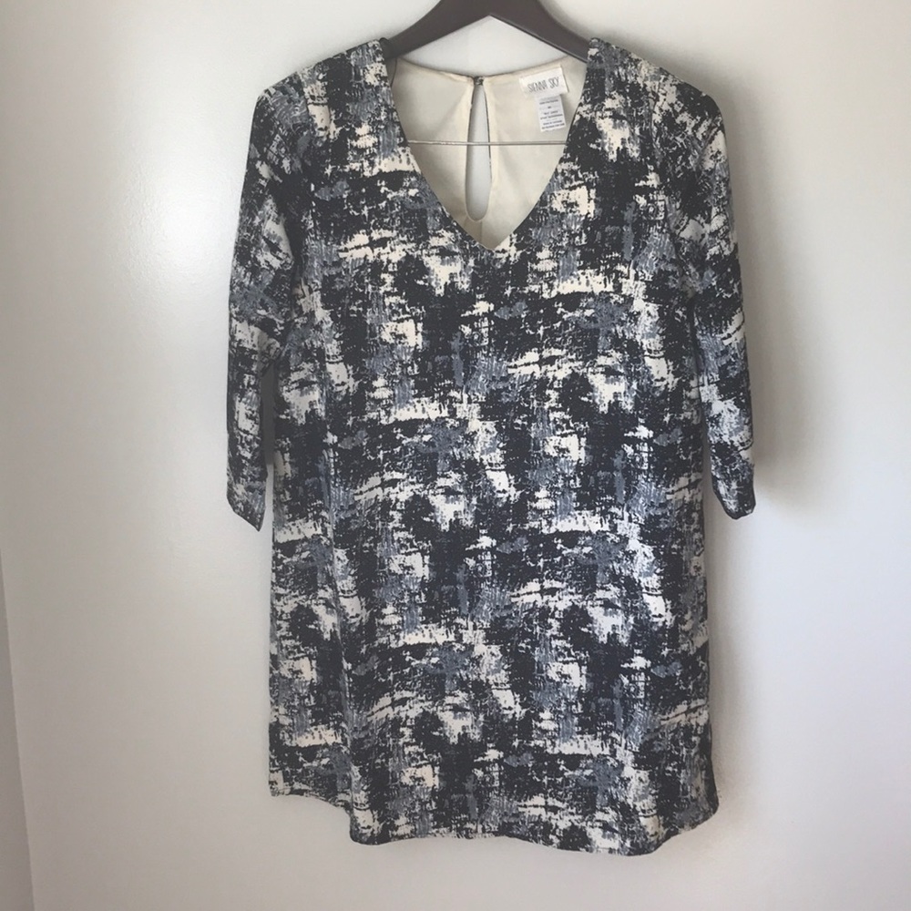 Blue and black with ivory color shift dress